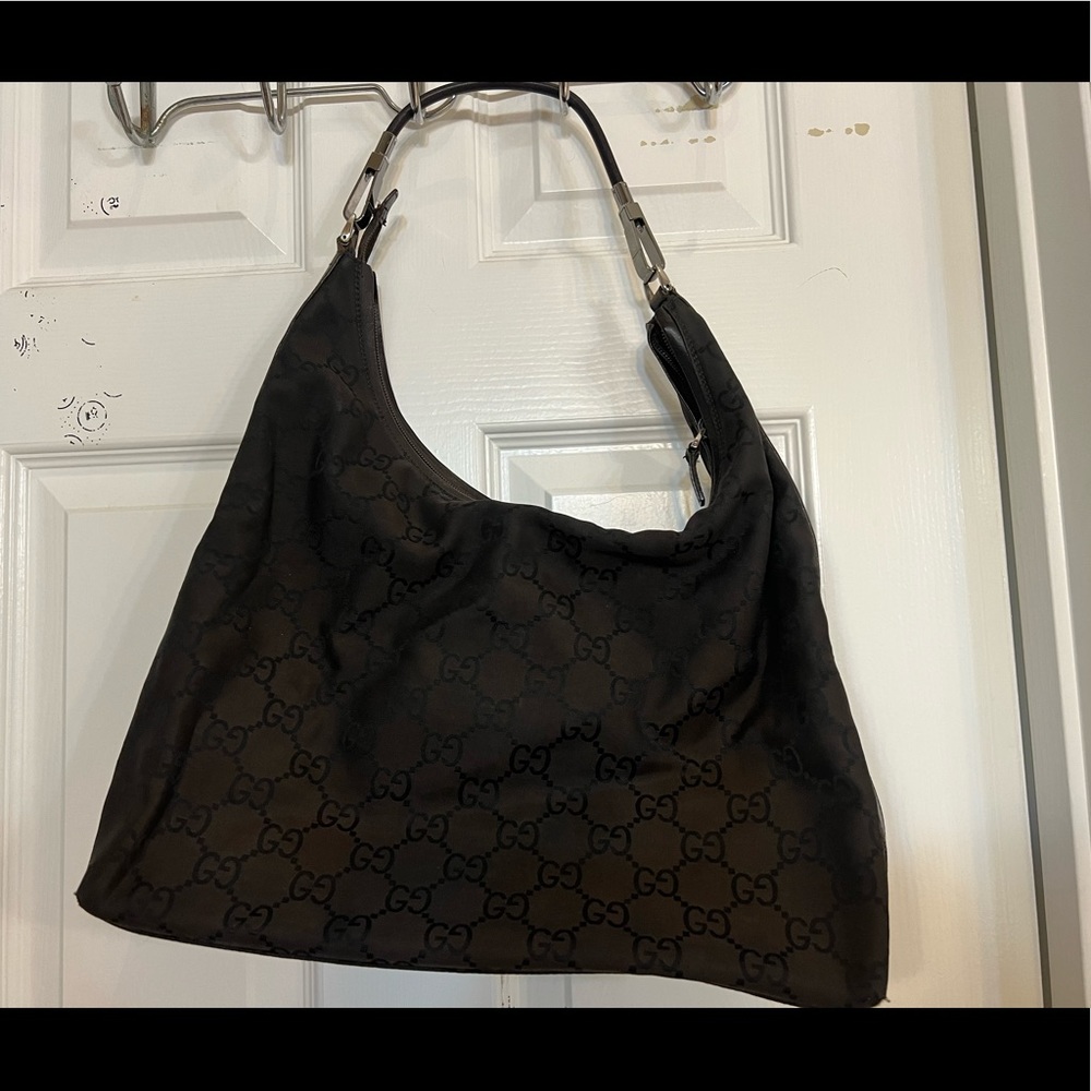 Authentic Gucci Brown Monogram Large Shoulder Bag - image 1
